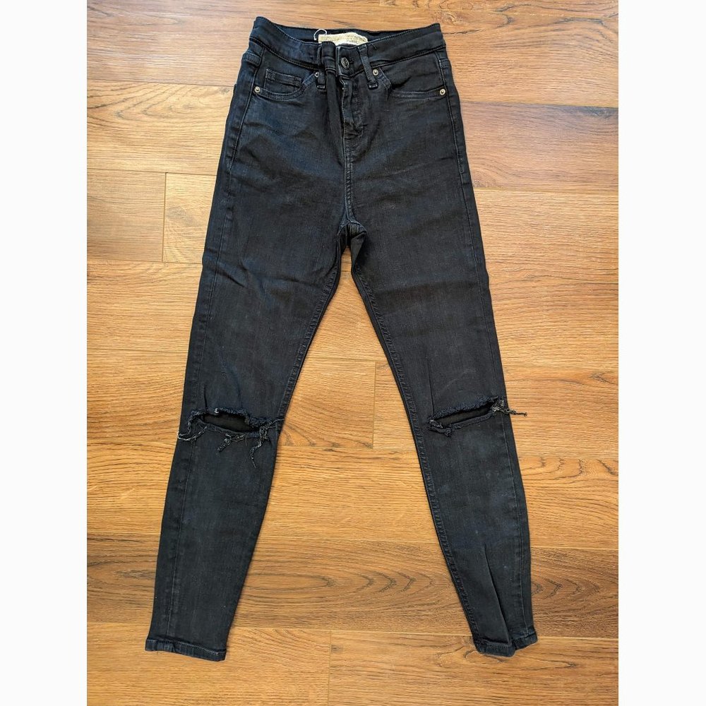 PAIGE Distressed Skinny Ankle Jeans 26 Faded Black